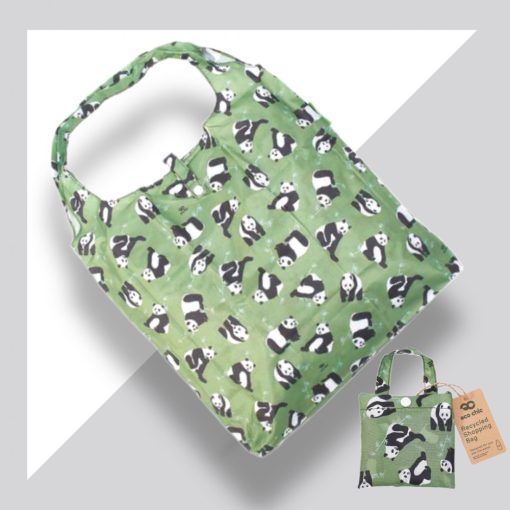 Zsebre hajtható bevásárló táska pandamackó zöld